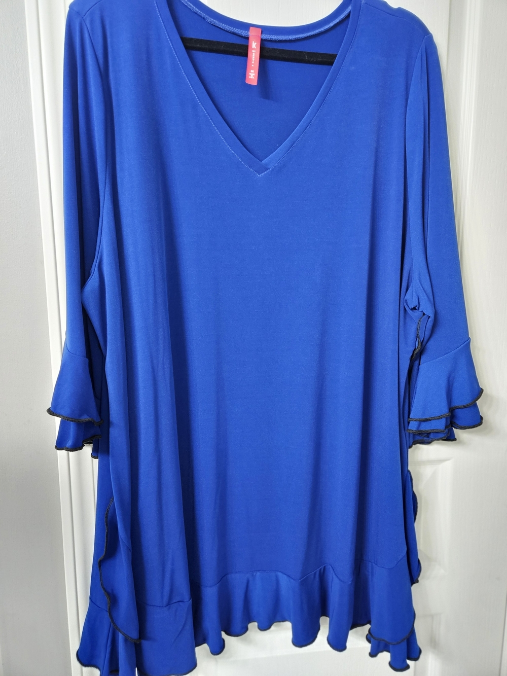 IC by Connie K Royal Blue V-Neck Ruffled Sleeve Tunic